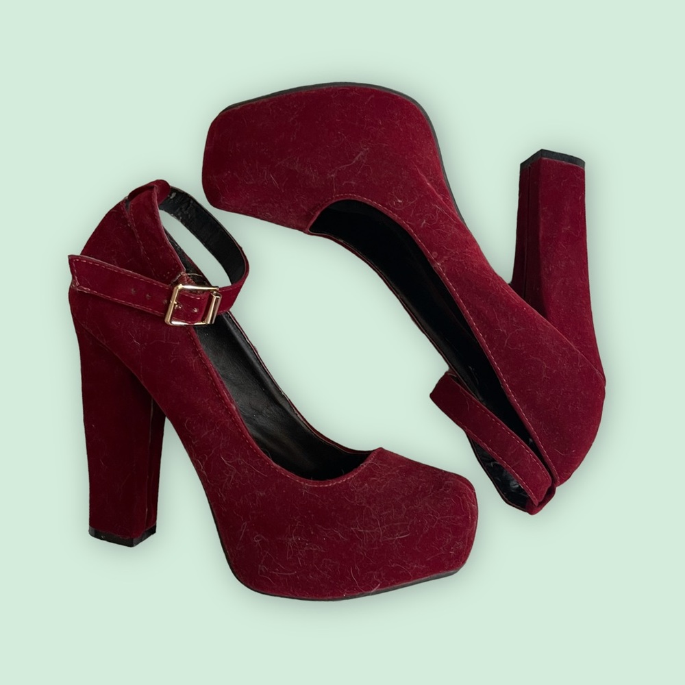 Qupid red velvet heels